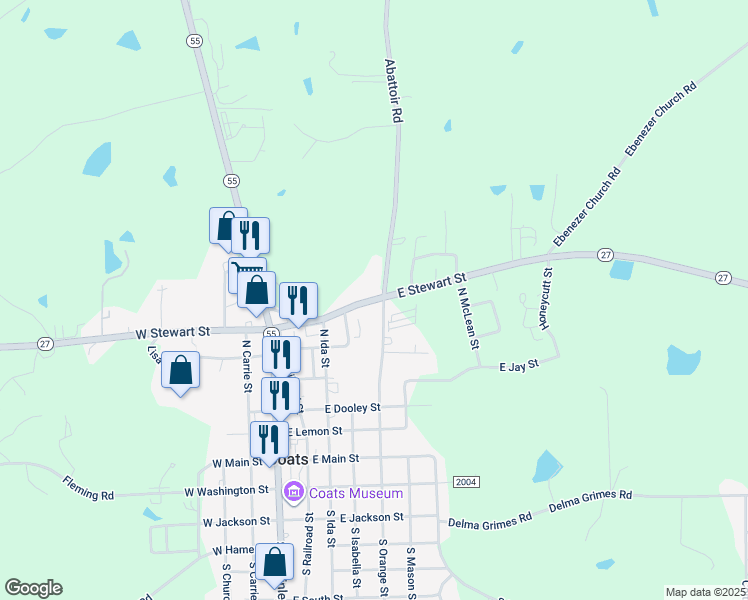 map of restaurants, bars, coffee shops, grocery stores, and more near in Coats