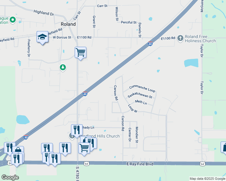 map of restaurants, bars, coffee shops, grocery stores, and more near 85 West Saskatchewan Street in Roland