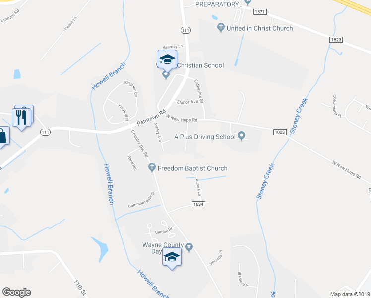 map of restaurants, bars, coffee shops, grocery stores, and more near 135 Somervale Lane in Goldsboro