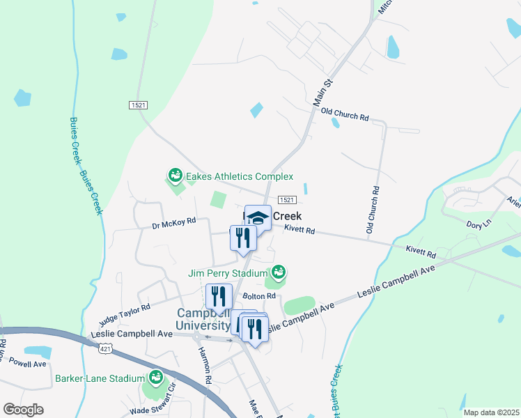 map of restaurants, bars, coffee shops, grocery stores, and more near 475 Main Street in Lillington