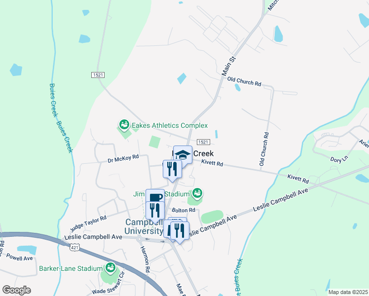 map of restaurants, bars, coffee shops, grocery stores, and more near 475 Main Street in Lillington