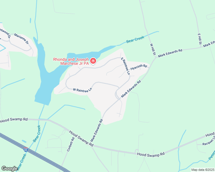 map of restaurants, bars, coffee shops, grocery stores, and more near 107 West Raintree Lane in Goldsboro