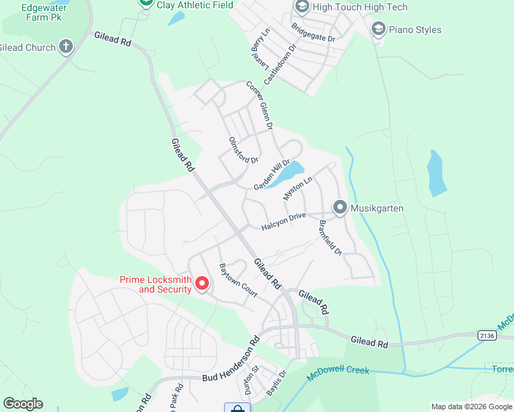 map of restaurants, bars, coffee shops, grocery stores, and more near 6420 Repose Lane in Huntersville