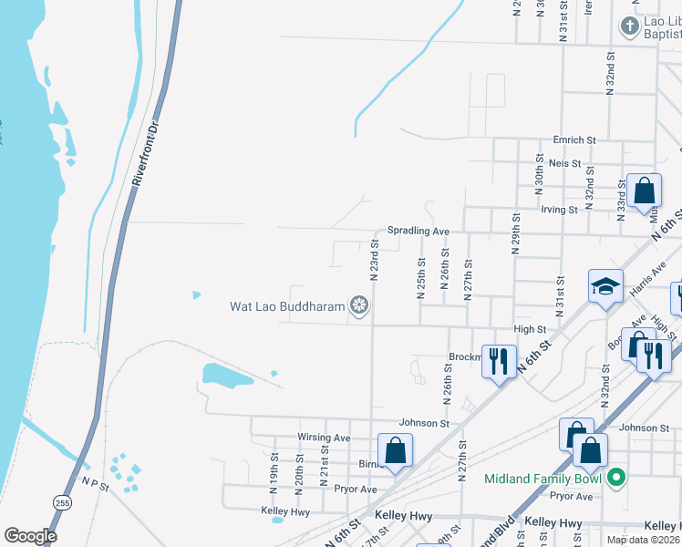 map of restaurants, bars, coffee shops, grocery stores, and more near 2104 North 21st Street in Fort Smith