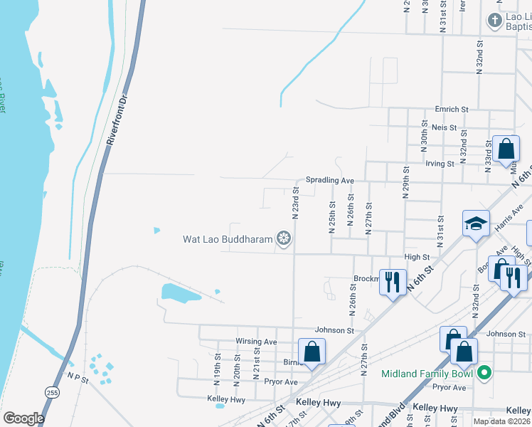 map of restaurants, bars, coffee shops, grocery stores, and more near 2104 N 21st St in Fort Smith