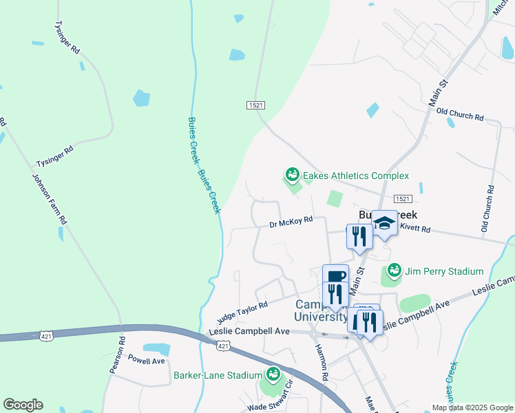 map of restaurants, bars, coffee shops, grocery stores, and more near 94 Parkwood Circle in Lillington