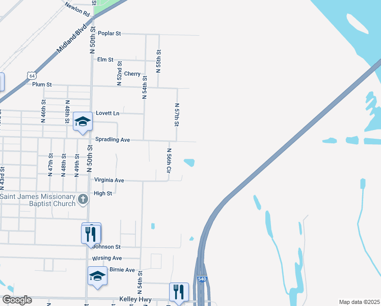 map of restaurants, bars, coffee shops, grocery stores, and more near 5800 Spradling Avenue in Fort Smith