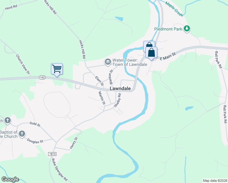 map of restaurants, bars, coffee shops, grocery stores, and more near 203 West Main Street in Lawndale