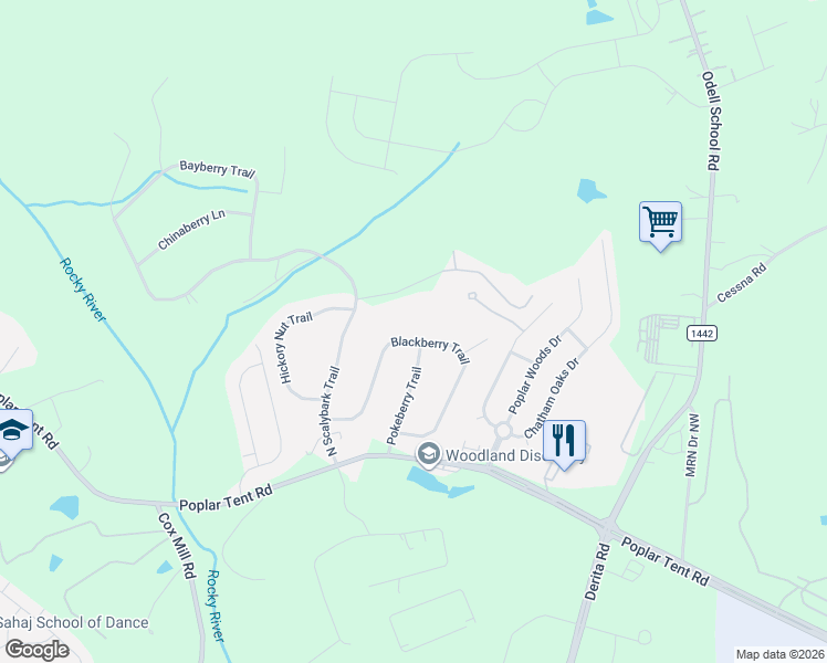 map of restaurants, bars, coffee shops, grocery stores, and more near 256 Blackberry Trail in Concord