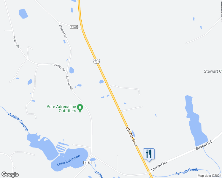 map of restaurants, bars, coffee shops, grocery stores, and more near 2659 U.S. 701 Highway in Four Oaks