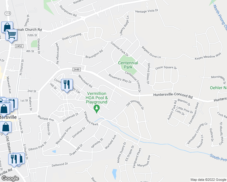 map of restaurants, bars, coffee shops, grocery stores, and more near 14007 Kedleston Road in Huntersville