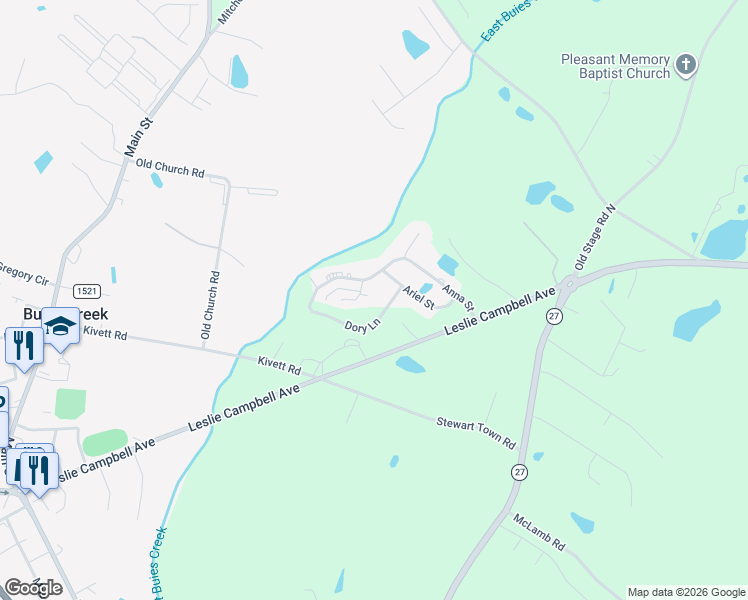 map of restaurants, bars, coffee shops, grocery stores, and more near 47 Aleah Court in Lillington