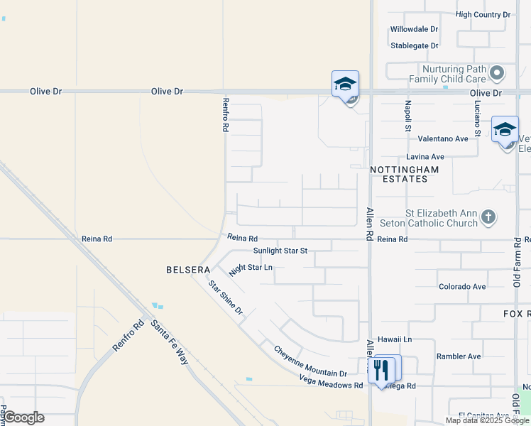 map of restaurants, bars, coffee shops, grocery stores, and more near 13411 Challis Forest Lane in Bakersfield