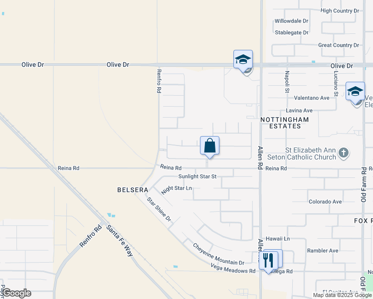 map of restaurants, bars, coffee shops, grocery stores, and more near 13411 Challis Forest Lane in Bakersfield