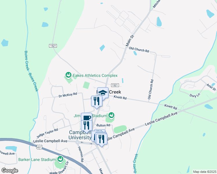 map of restaurants, bars, coffee shops, grocery stores, and more near in Buies Creek