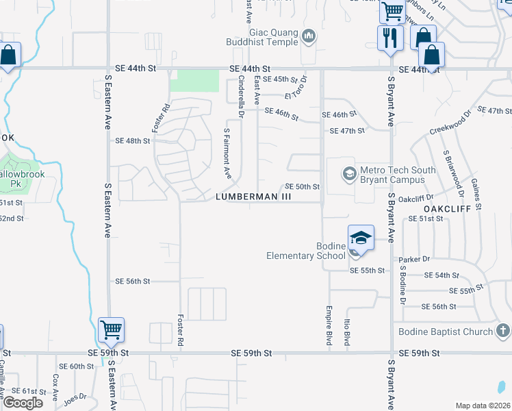 map of restaurants, bars, coffee shops, grocery stores, and more near 2524 Southeast 51st Street in Oklahoma City