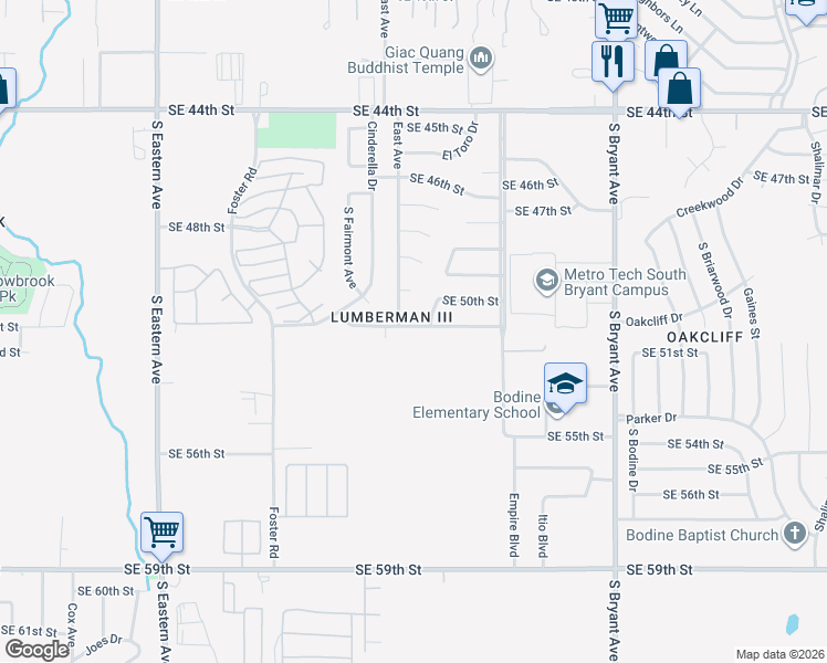 map of restaurants, bars, coffee shops, grocery stores, and more near 2524 Southeast 51st Street in Oklahoma City
