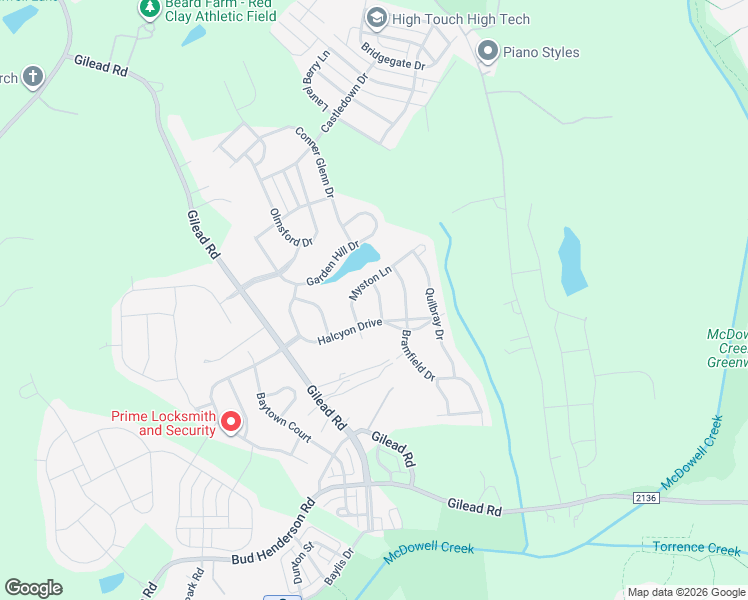 map of restaurants, bars, coffee shops, grocery stores, and more near 3917 Halcyon Drive in Huntersville