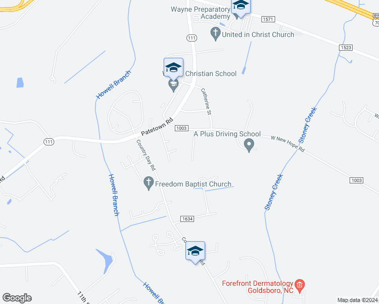 map of restaurants, bars, coffee shops, grocery stores, and more near 117 Somervale Lane in Goldsboro