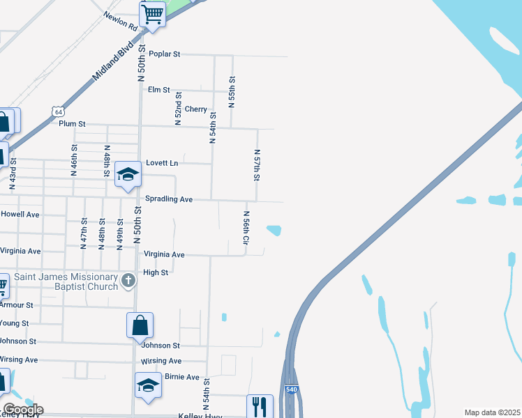map of restaurants, bars, coffee shops, grocery stores, and more near 5800 Spradling Avenue in Fort Smith