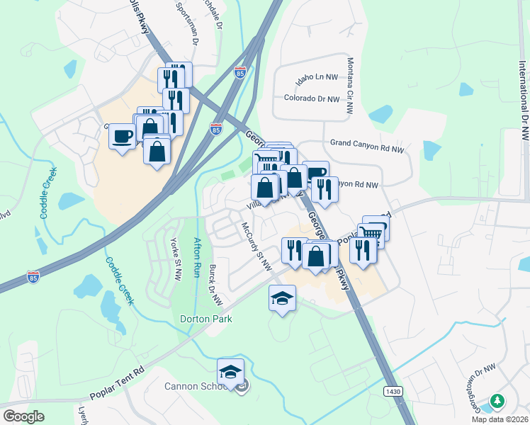 map of restaurants, bars, coffee shops, grocery stores, and more near 5453 Ives Street Northwest in Concord