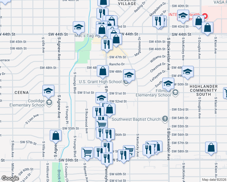 map of restaurants, bars, coffee shops, grocery stores, and more near 1616 Southwest 51st Street in Oklahoma City