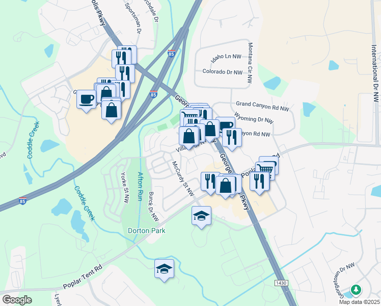 map of restaurants, bars, coffee shops, grocery stores, and more near 5453 Ives Street Northwest in Concord