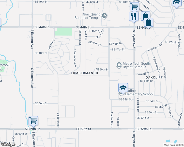map of restaurants, bars, coffee shops, grocery stores, and more near 2524 Southeast 51st Street in Oklahoma City