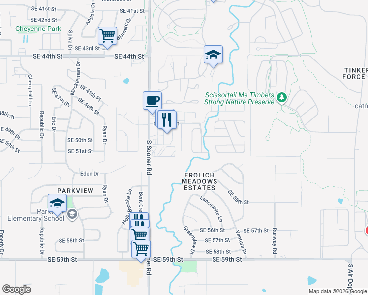 map of restaurants, bars, coffee shops, grocery stores, and more near 4915 Avion Court in Oklahoma City