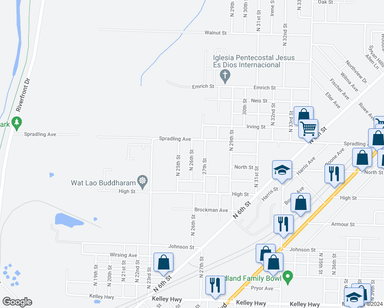 map of restaurants, bars, coffee shops, grocery stores, and more near 3516 North 26th Street in Fort Smith