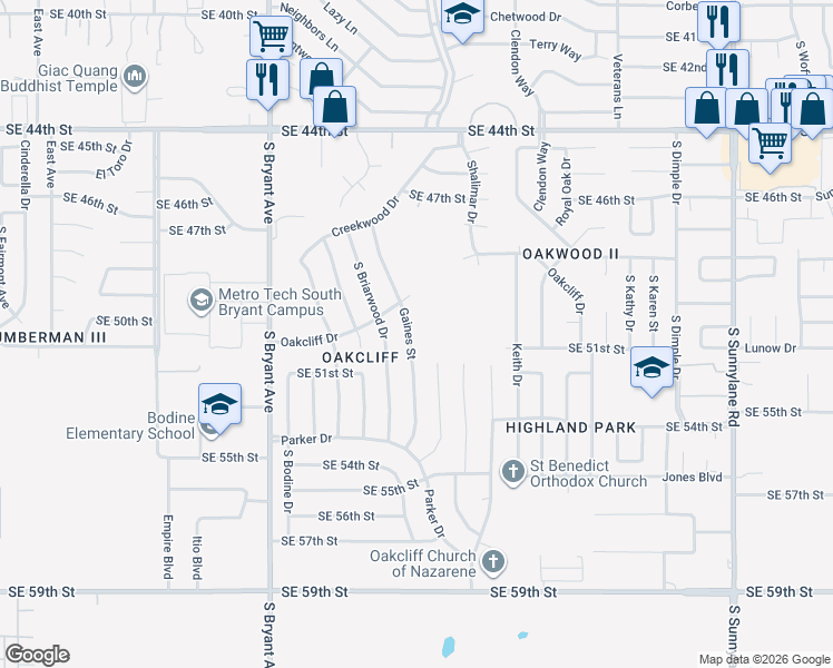 map of restaurants, bars, coffee shops, grocery stores, and more near 5124 Gaines Street in Oklahoma City