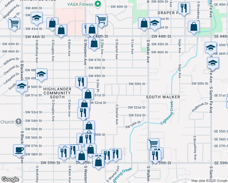 map of restaurants, bars, coffee shops, grocery stores, and more near 5106 South Shartel Avenue in Oklahoma City