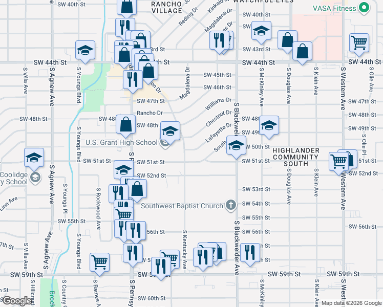 map of restaurants, bars, coffee shops, grocery stores, and more near 1451 Lafayette Drive in Oklahoma City