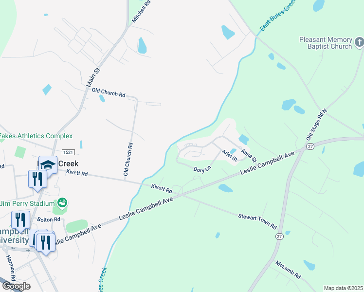 map of restaurants, bars, coffee shops, grocery stores, and more near 434 Anna Street in Lillington