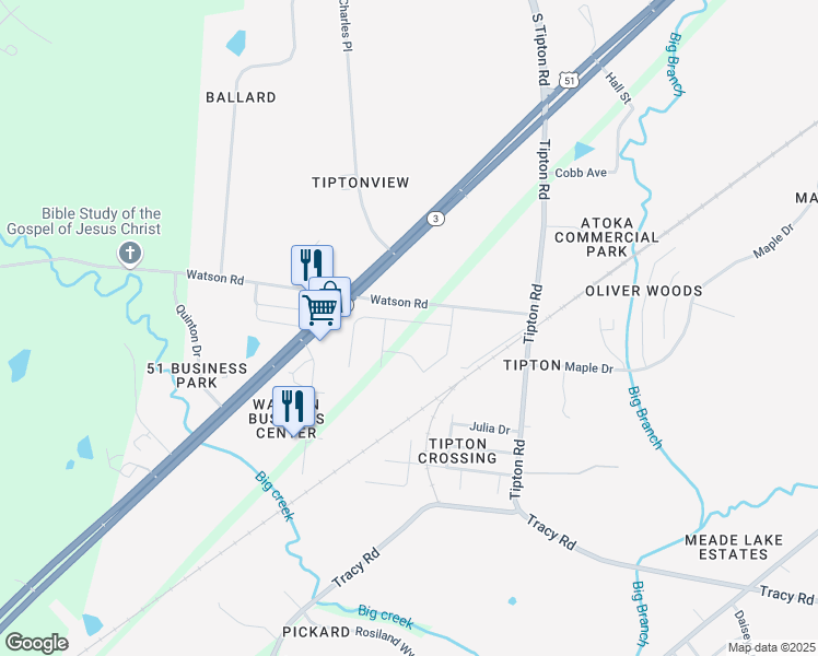 map of restaurants, bars, coffee shops, grocery stores, and more near 93 Empire Lane in Atoka