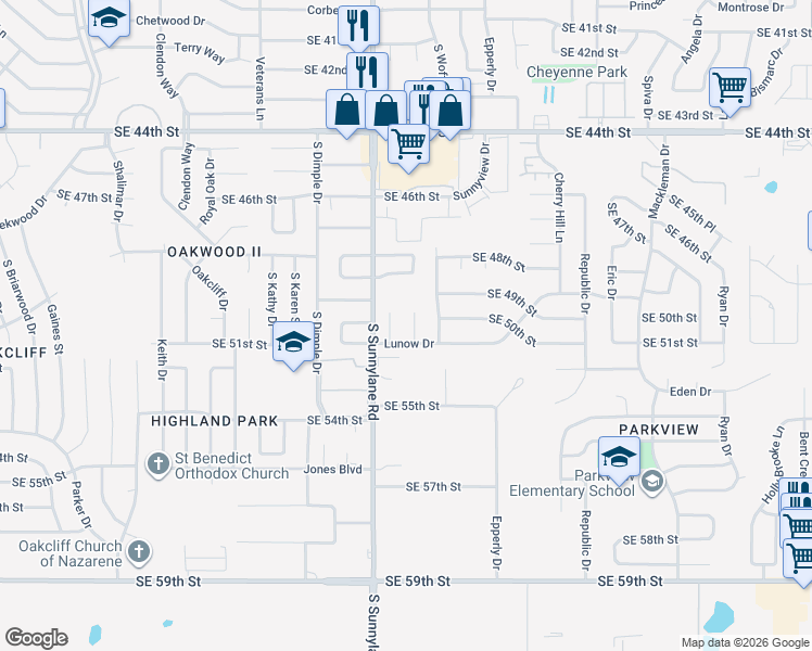 map of restaurants, bars, coffee shops, grocery stores, and more near 5009 Federal Court in Oklahoma City