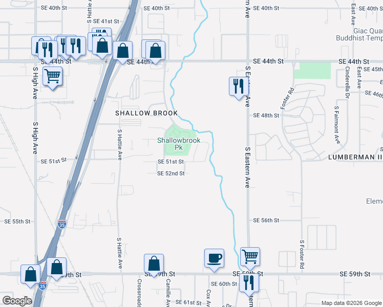 map of restaurants, bars, coffee shops, grocery stores, and more near 5021 South Georgia Terrace in Oklahoma City