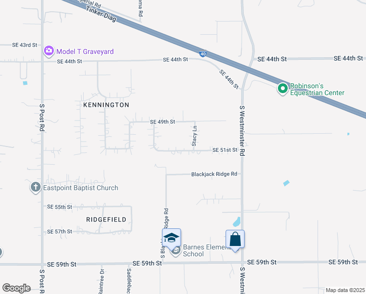 map of restaurants, bars, coffee shops, grocery stores, and more near 10701 Southeast 51st Street in Oklahoma City