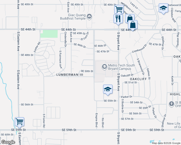 map of restaurants, bars, coffee shops, grocery stores, and more near 2717 Southeast 50th Street in Oklahoma City
