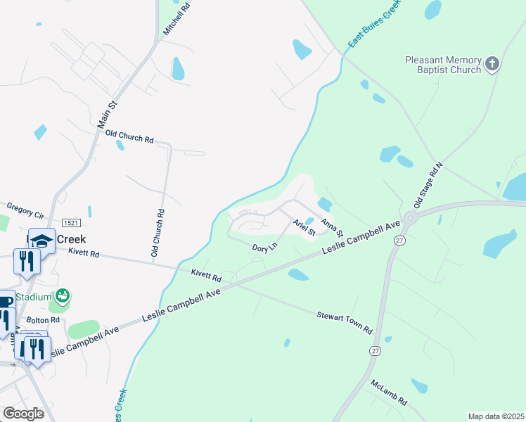map of restaurants, bars, coffee shops, grocery stores, and more near 340 Anna Street in Lillington