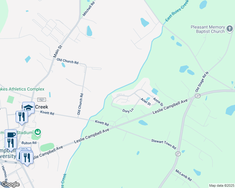 map of restaurants, bars, coffee shops, grocery stores, and more near 412 Anna Street in Lillington