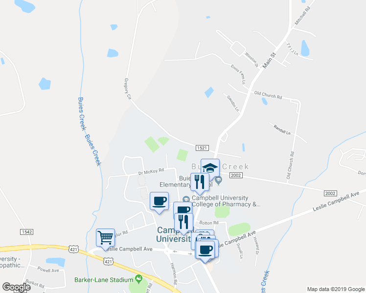 map of restaurants, bars, coffee shops, grocery stores, and more near 165 Gregory Circle in Lillington