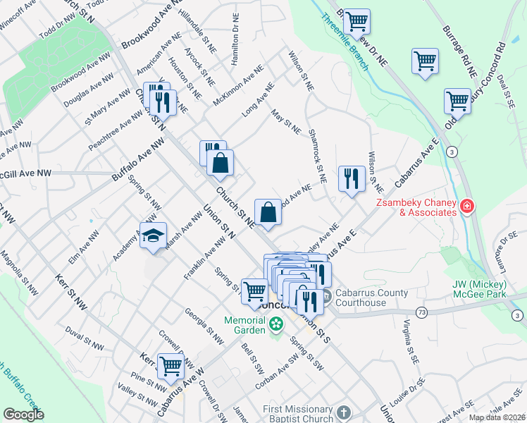 map of restaurants, bars, coffee shops, grocery stores, and more near 4 Edgewood Circle Northeast in Concord
