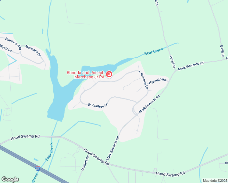 map of restaurants, bars, coffee shops, grocery stores, and more near 108 West Raintree Lane in Goldsboro