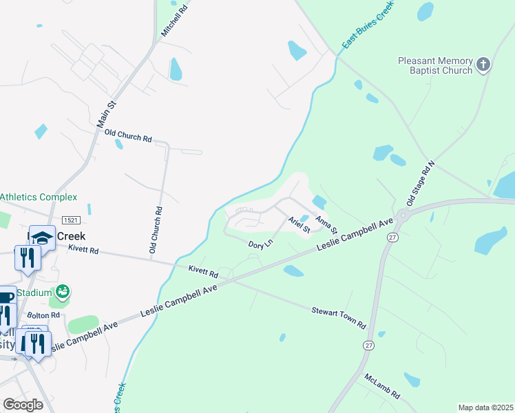 map of restaurants, bars, coffee shops, grocery stores, and more near 350 Anna Street in Lillington