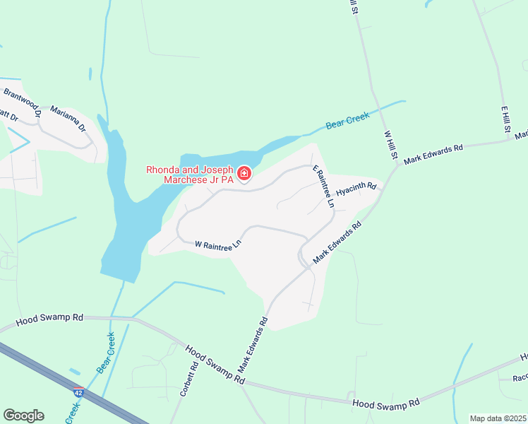 map of restaurants, bars, coffee shops, grocery stores, and more near 108 West Raintree Lane in Goldsboro