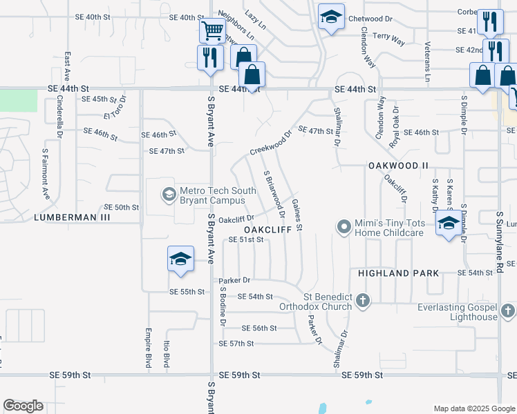 map of restaurants, bars, coffee shops, grocery stores, and more near 5017 Brookdale Drive in Oklahoma City
