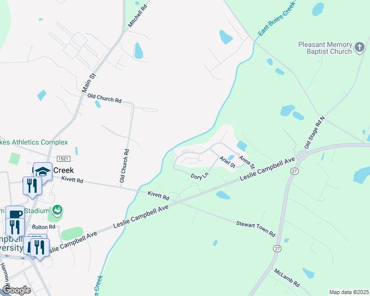 map of restaurants, bars, coffee shops, grocery stores, and more near 404 Anna Street in Lillington