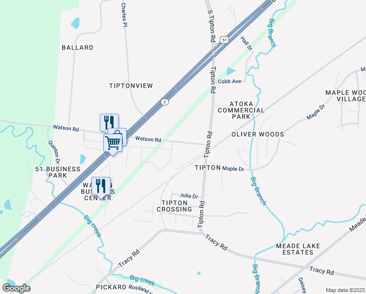 map of restaurants, bars, coffee shops, grocery stores, and more near 123 Watson Road in Atoka