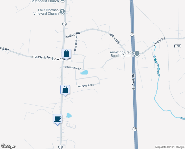 map of restaurants, bars, coffee shops, grocery stores, and more near 6718 Lowesville Lane in Stanley